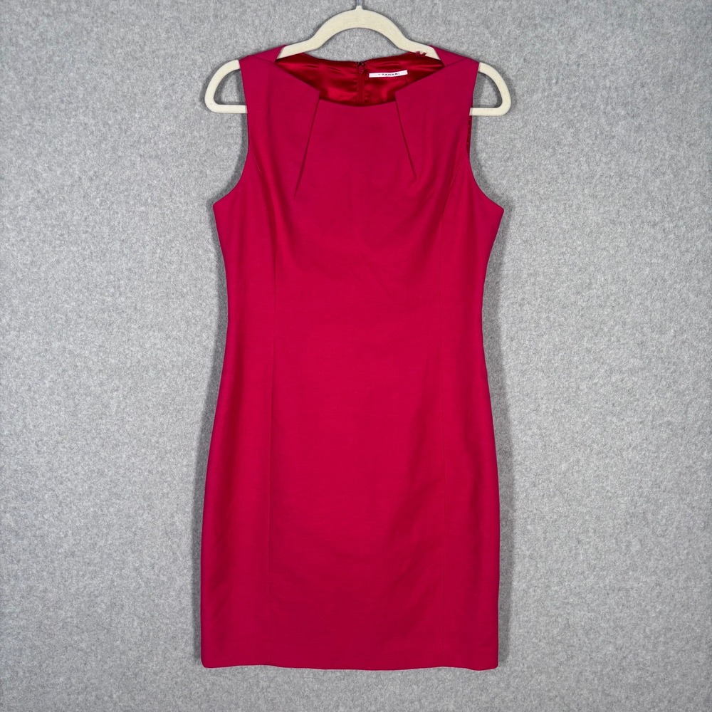 T Tahari Sheath Pencil Dress Sz 8 Pink Cotton Minimal Cap Sleeve Career Classic
